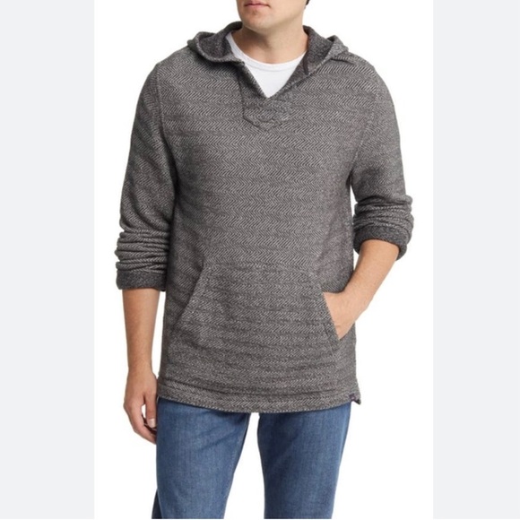 Faherty Men’s Herringbone French Terry Beach Hoodie in Granite Size L - Picture 3 of 14